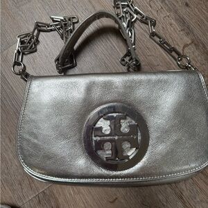 Tory Burch Silver Structured Shoulder Bag